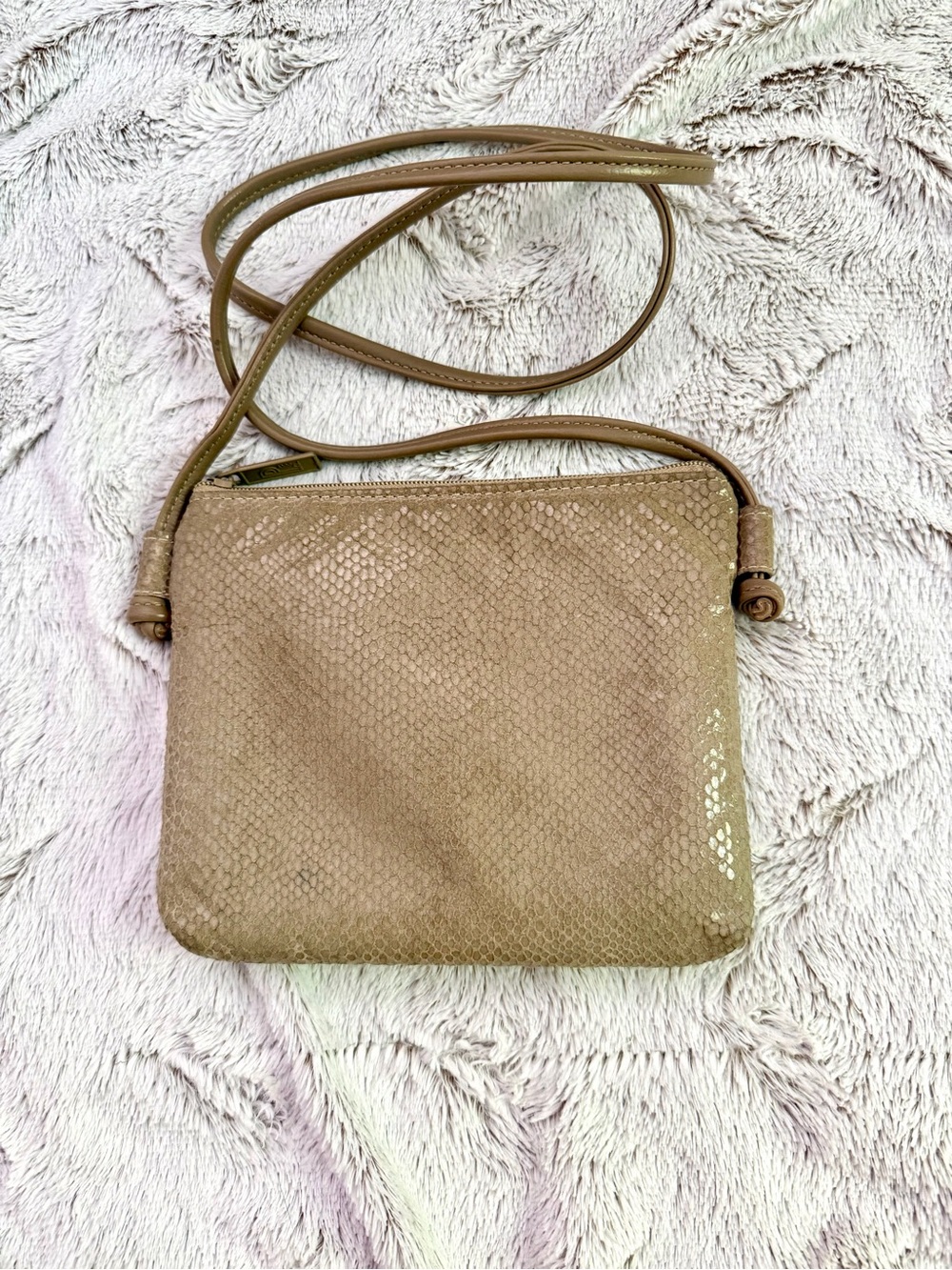Vintage Pinky Snakeskin Textured Leather Crossbody Bag
